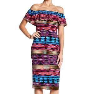 Maggy London Patterned Off-the-Shoulder Midi Dress